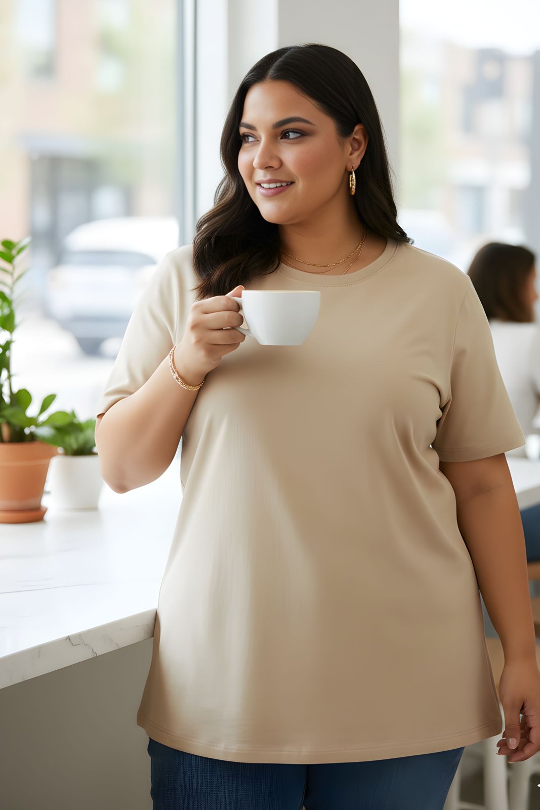BRATMA Women's plus size t-shirt Beige