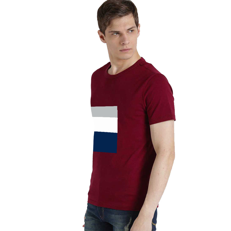 Tricolor Pattern Printed Men T-Shirt
