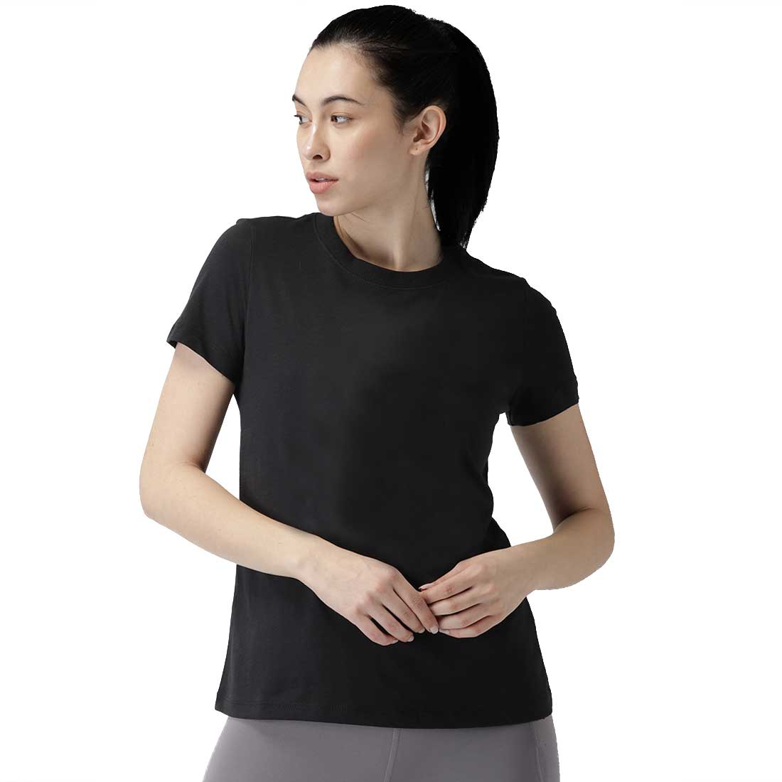 Woman Black Half Sleeves Plain T-Shirt