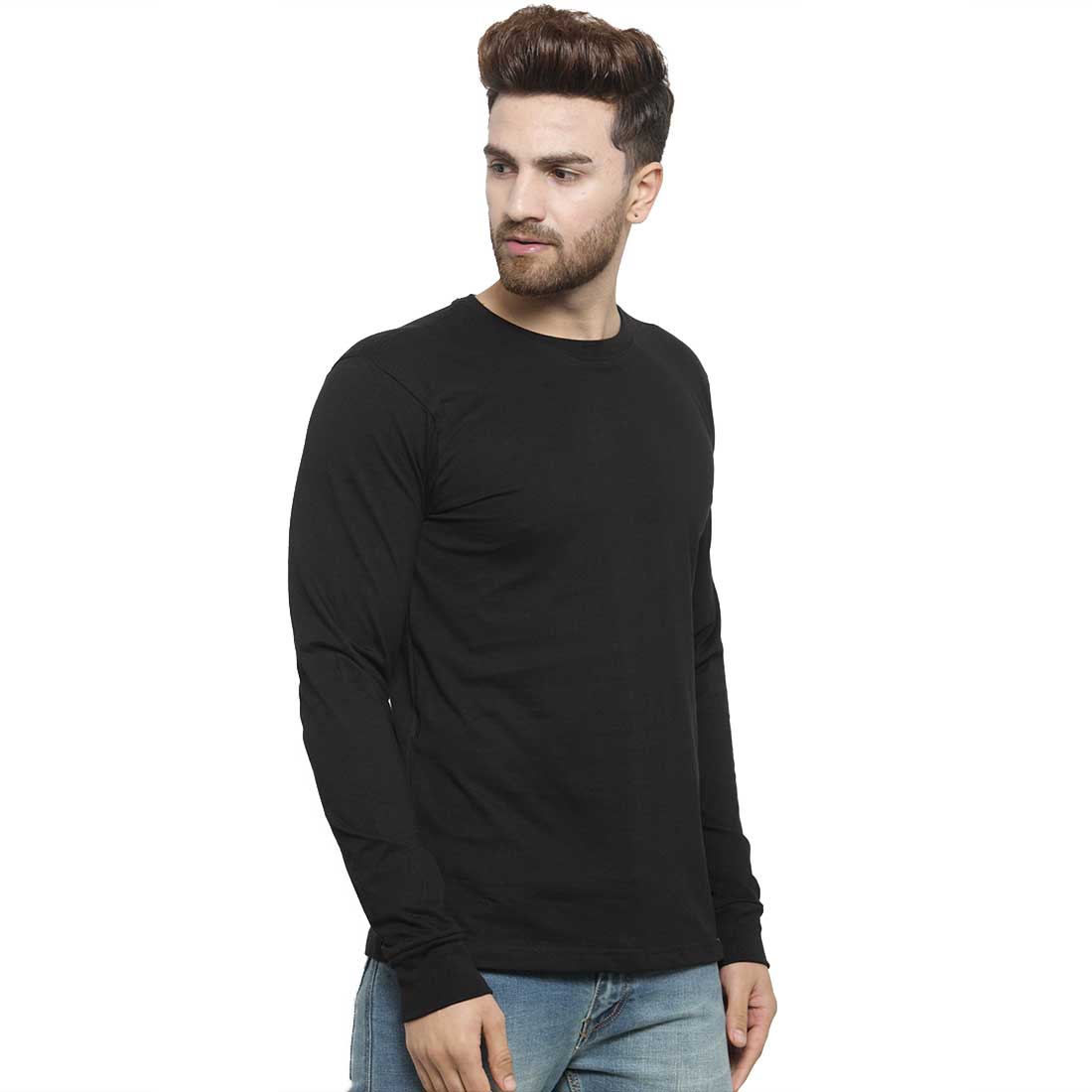 Men Black Full Sleeves Plain T-Shirt