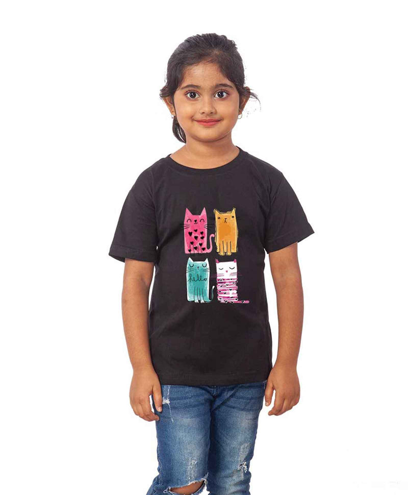 Cat Half Sleeves T-Shirt For Kids