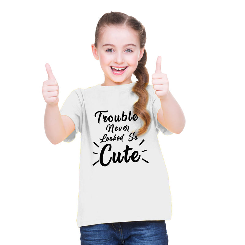 Trouble Never Looked So Cute Printed Girls T-Shirt