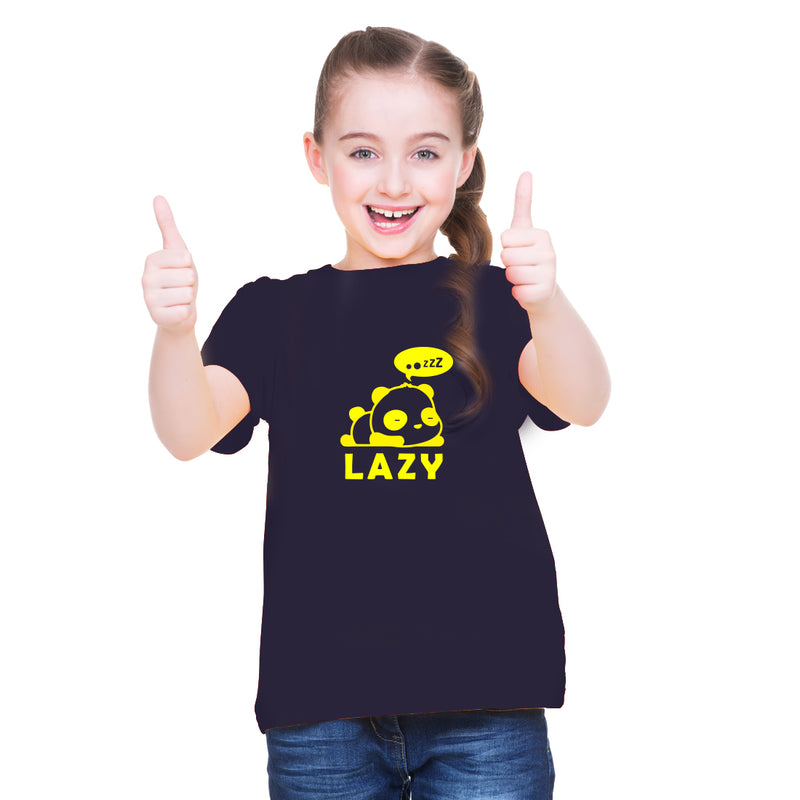 Lazy printed T-Shirts and Plain Shorts for Girls  - Multicolor