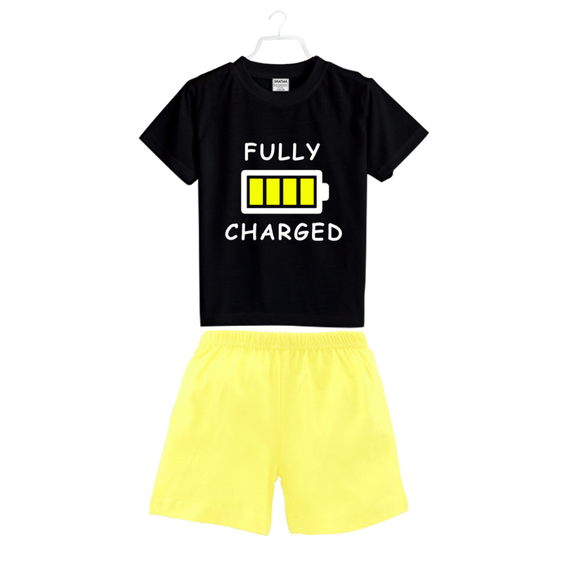 Fully Charged printed T-Shirts and Plain Shorts for Girls  - Multicolor