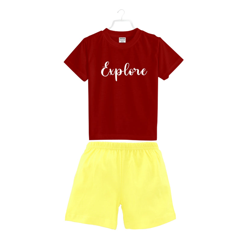 Explore printed T-Shirts and Plain Shorts for Girls  - Multicolor