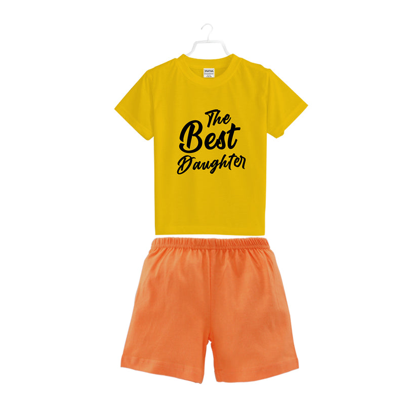 The Best daughter printed T-Shirts and Plain Shorts for Girls  - Multicolor