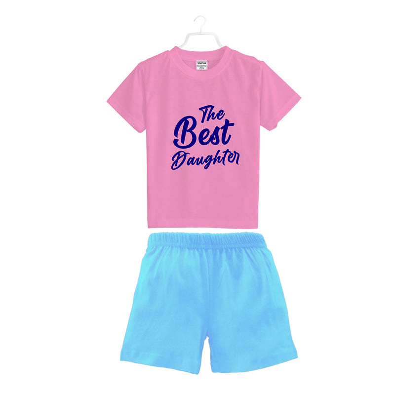 The Best daughter printed T-Shirts and Plain Shorts for Girls  - Multicolor