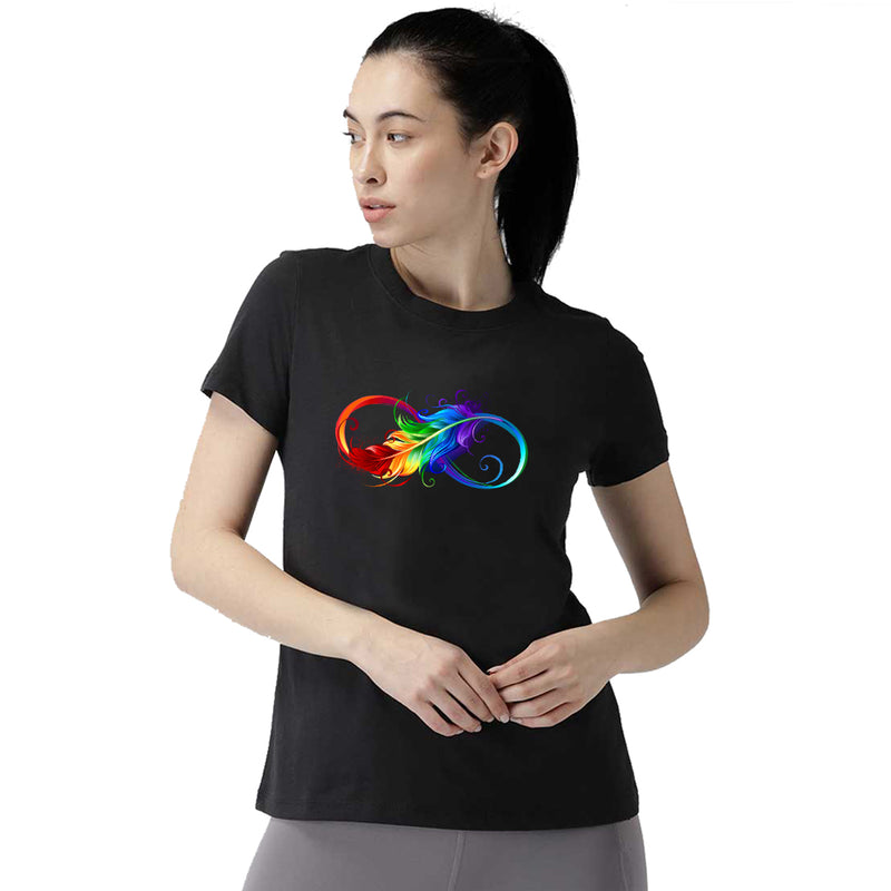 Rainbow Feather Printed Women T-Shirt