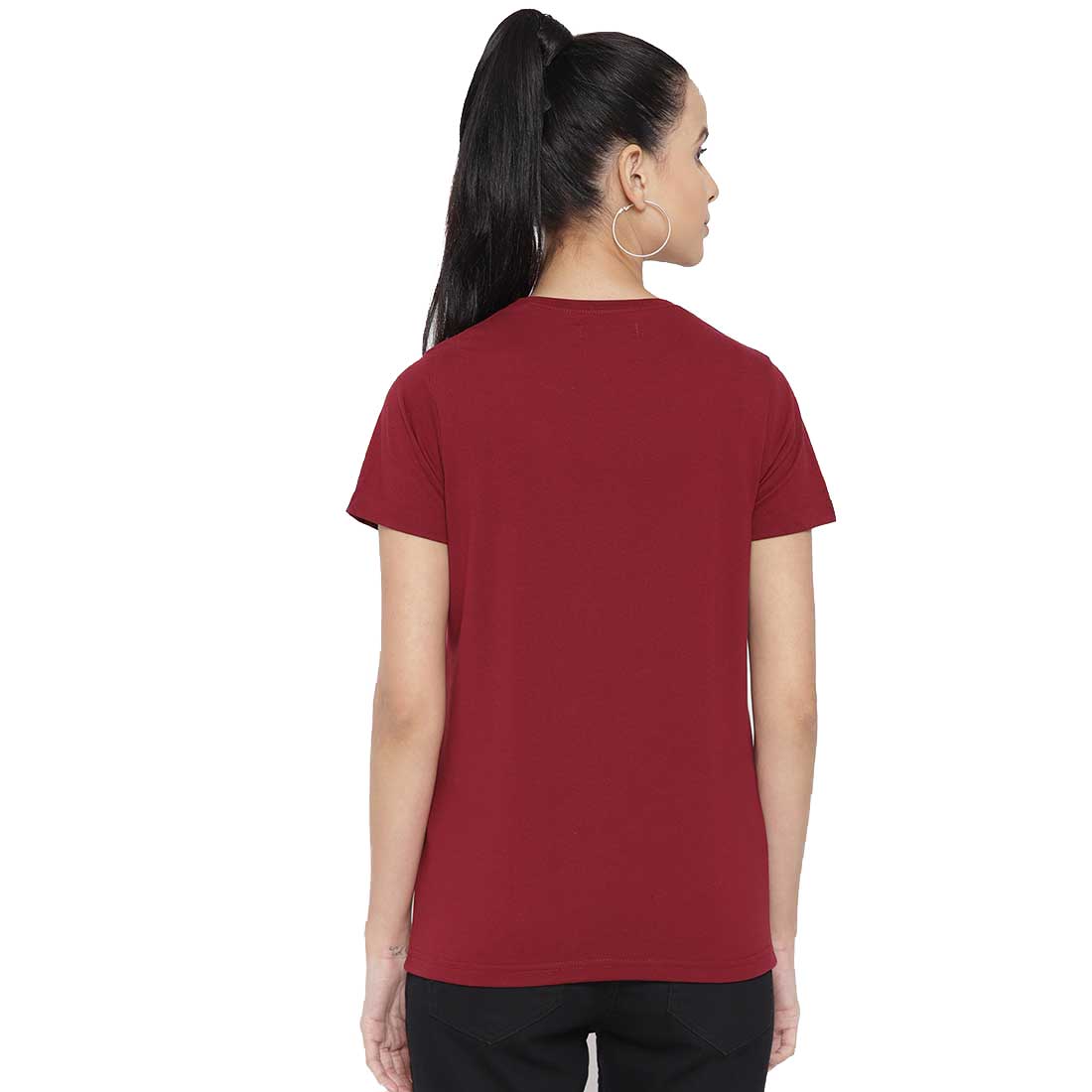 Woman Maroon Half Sleeves Plain T-Shirt