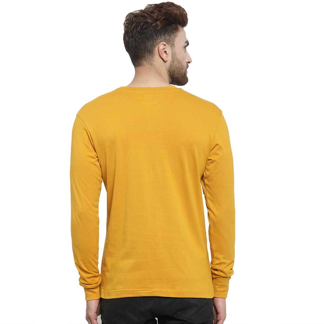 Men Mustard Full Sleeves Plain T-Shirt