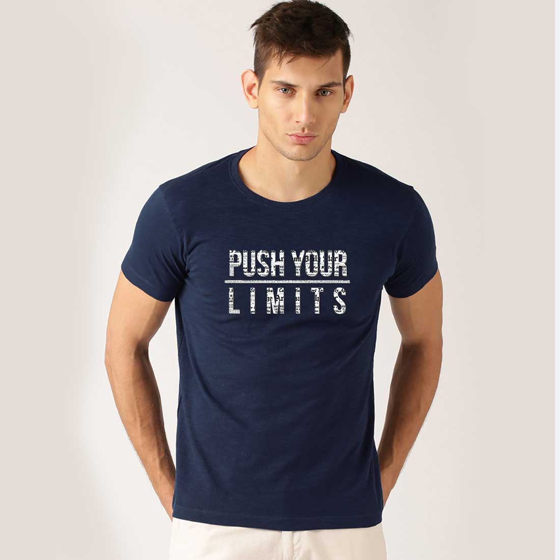 Push Your Limits Men Navy Blue T Shirt