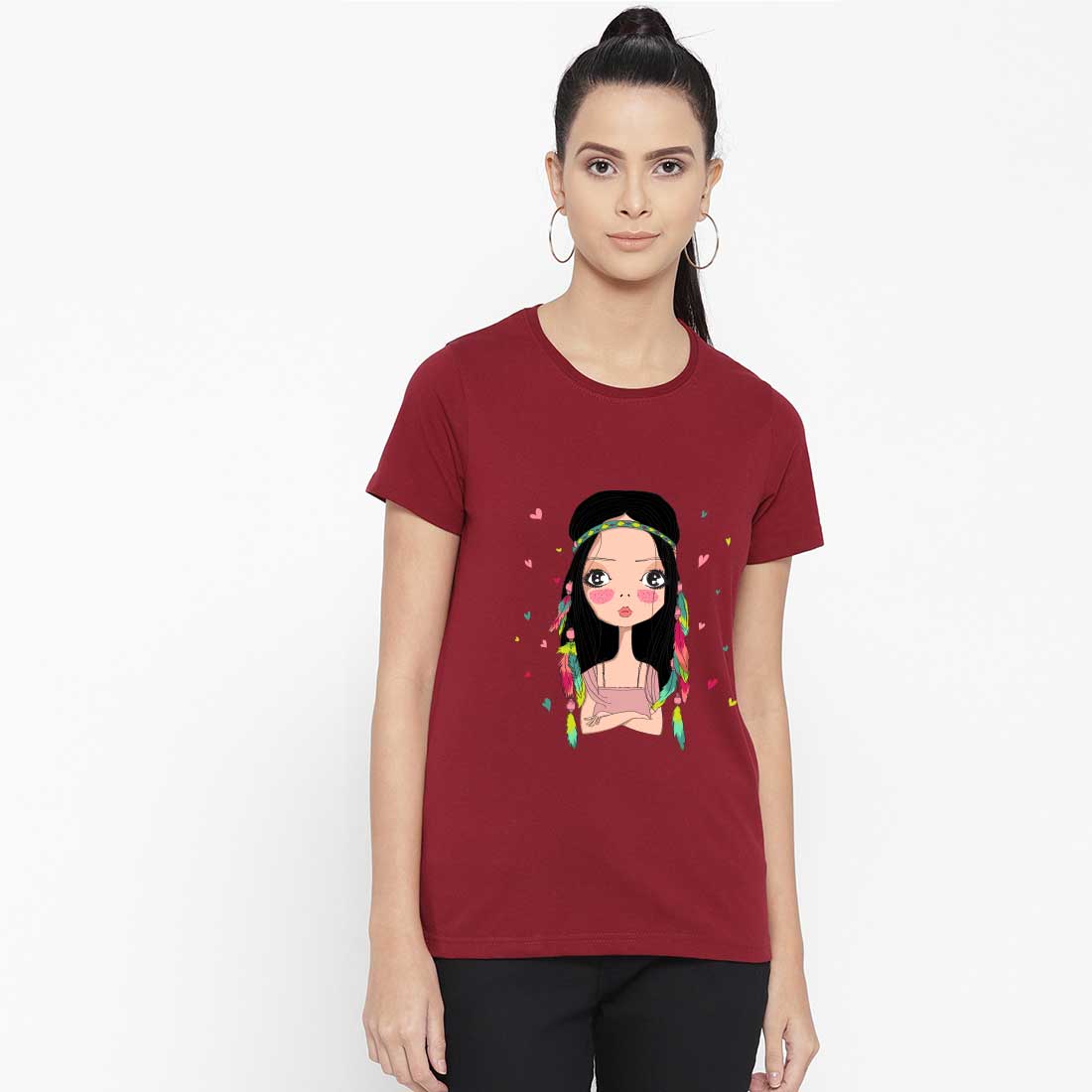 Tribal Girl Maroon Women T-Shirt