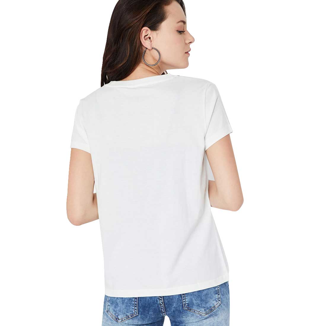 Woman White Half Sleeves Plain T-Shirt