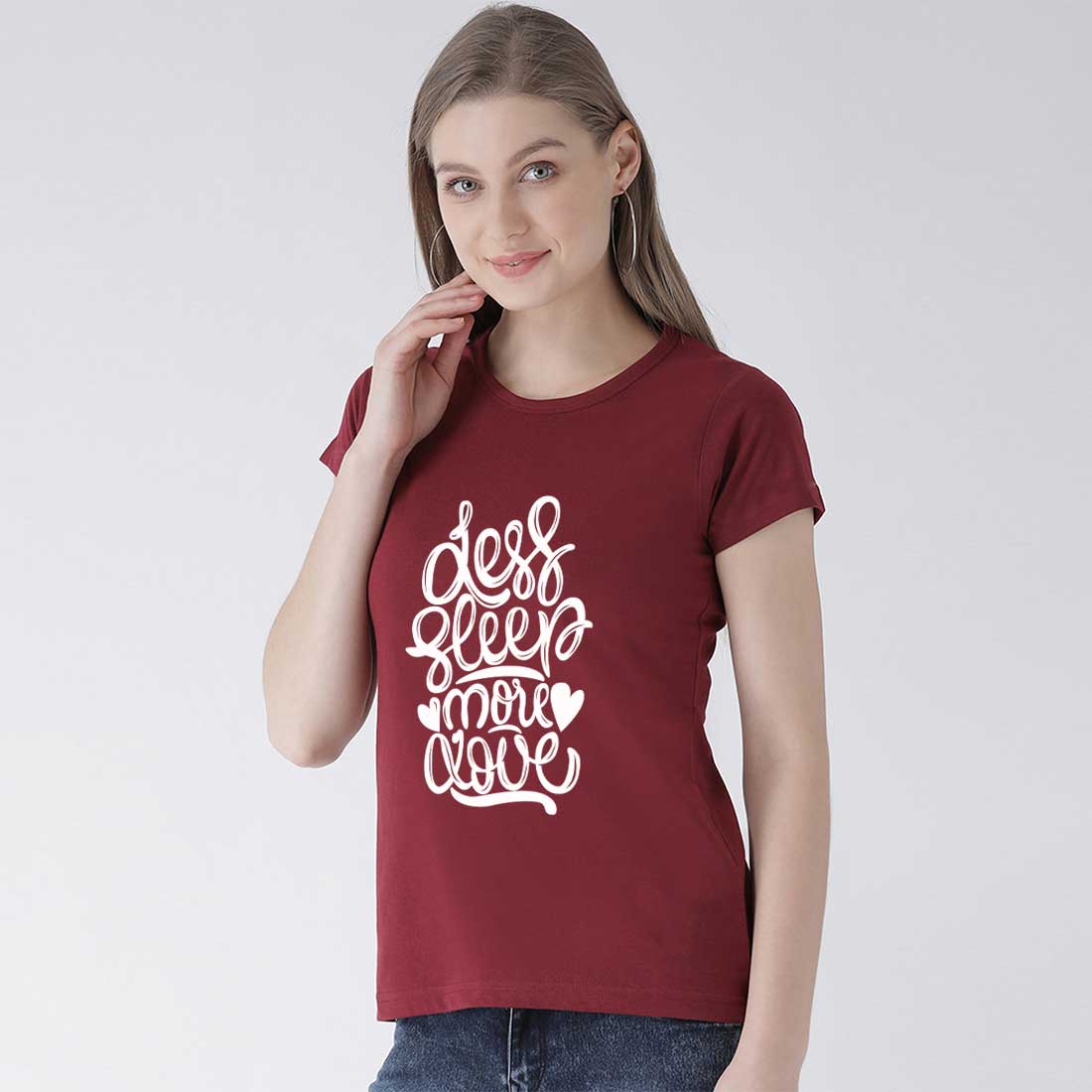Less Sleep More Love Maroon Women T-Shirt