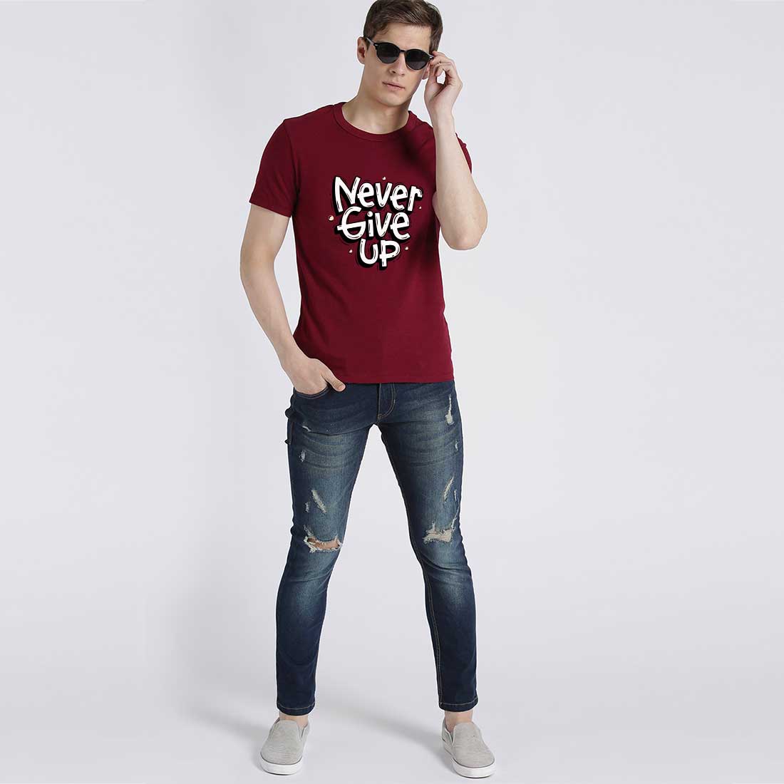 Never Give Up Maroon Men T-Shirt