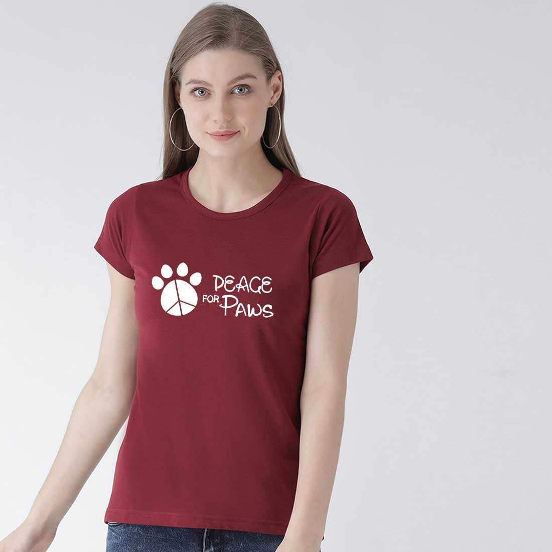 Peace For Paws Maroon Women T-Shirt