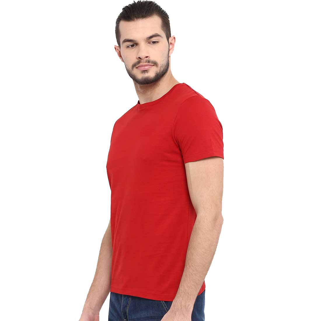 Men Red Half Sleeves Plain T-Shirt
