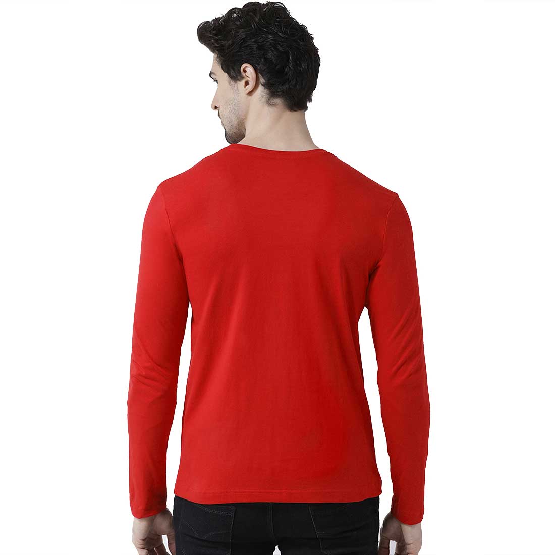 Men Red Full Sleeves Plain T-Shirt