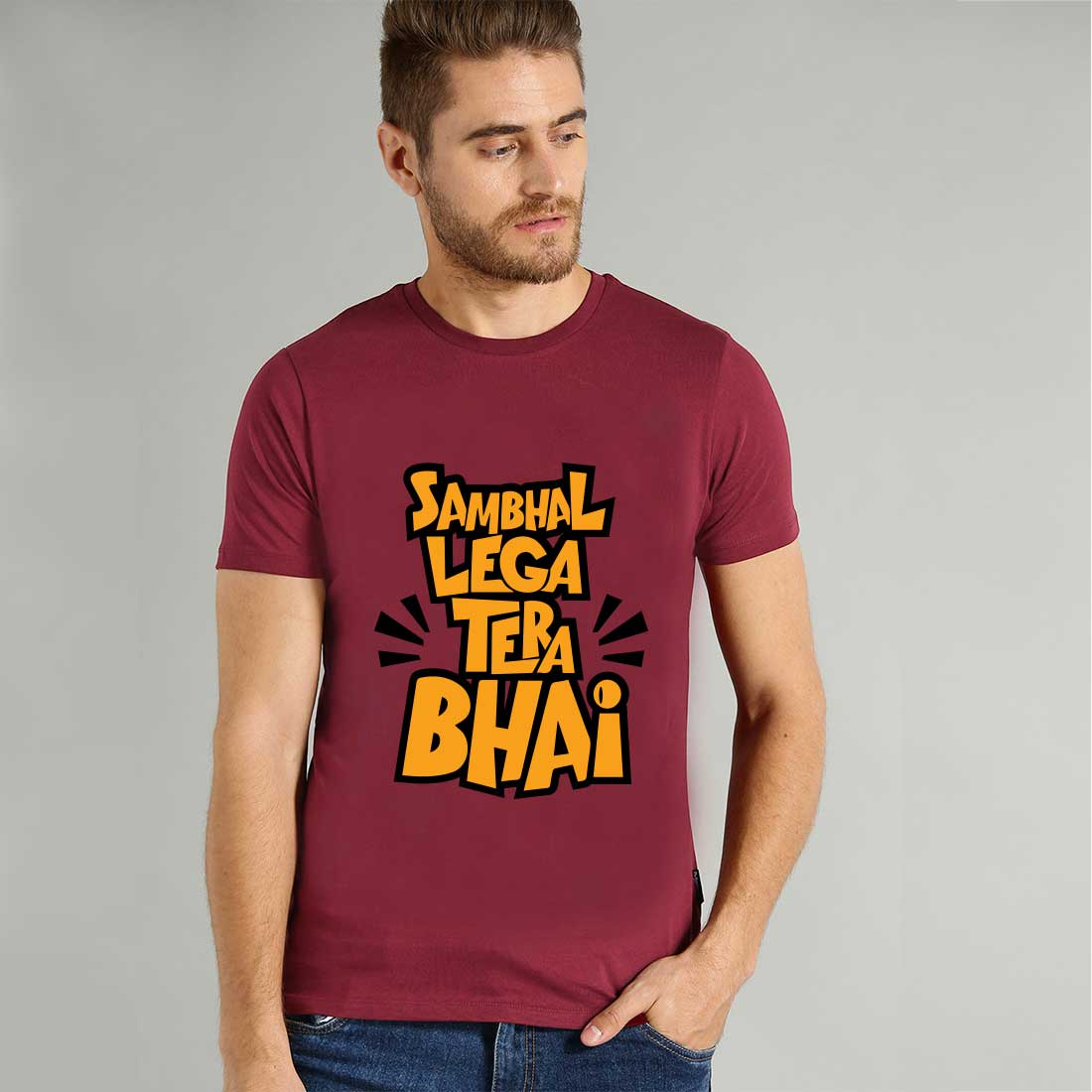 Shambhal Lega Tera Bhai  Maroon Men T-Shirt