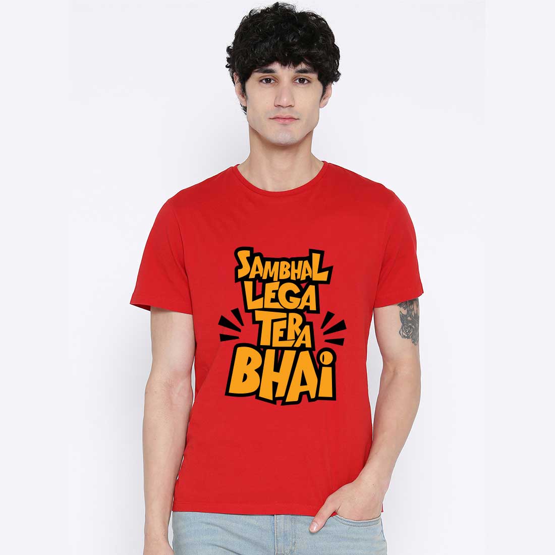 Shambhal Lega Tera Bhai  Red Men T-Shirt