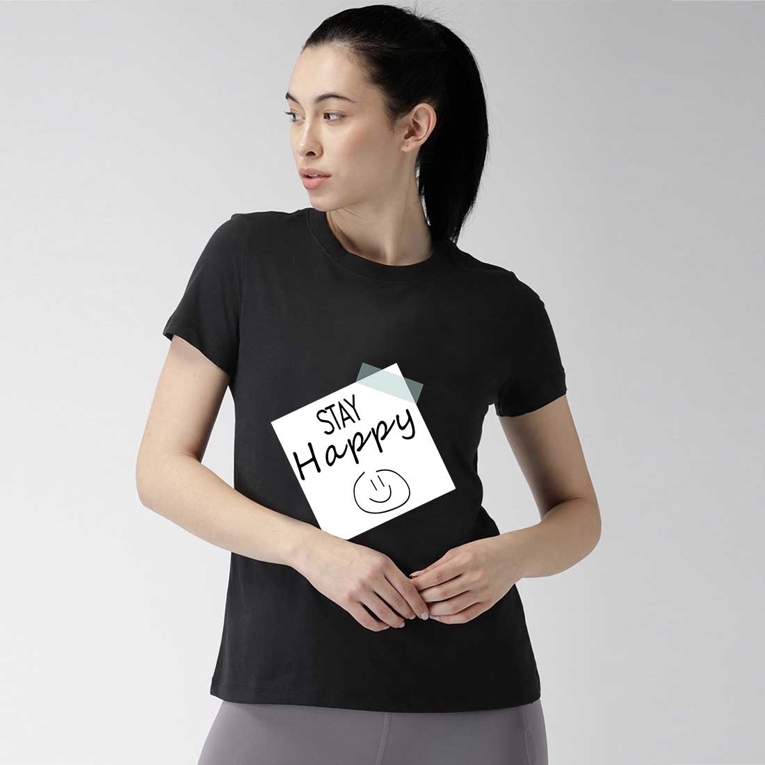 Stay Happy Black Women T-Shirt
