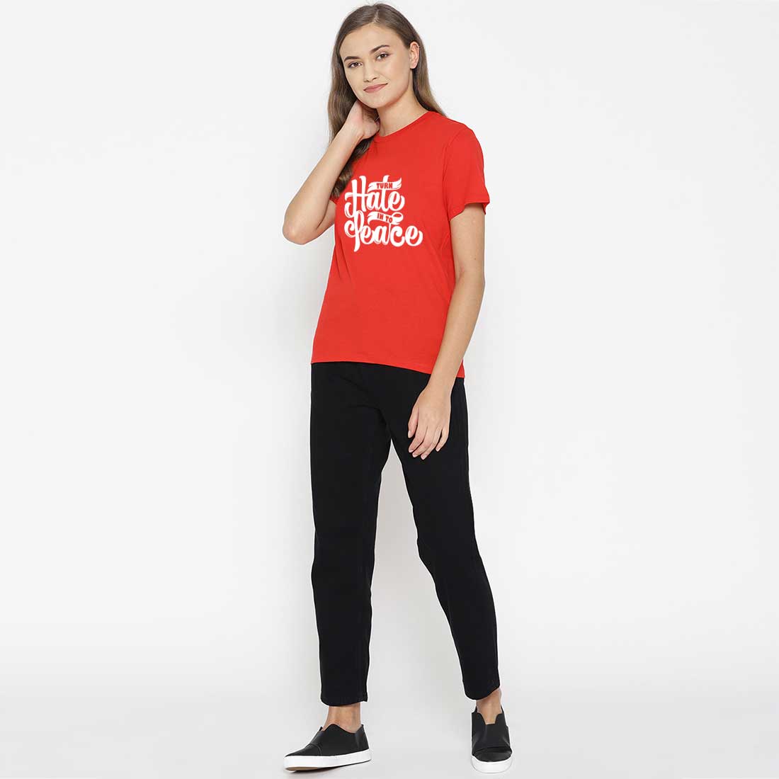 Turn Hate Into Peace Red Women T-Shirt